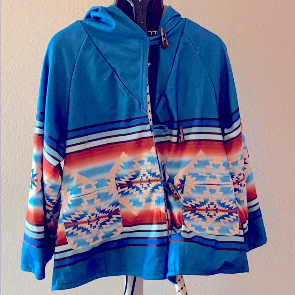 Vintage Horn Button Hooded Poncho Coat
